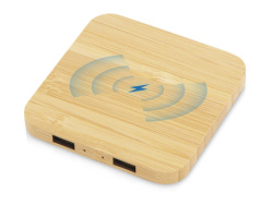 USB-хаб с беспроводной зарядкой из бамбука «Plato», 5 Вт, Цвет натуральный