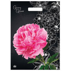 Пакет с вырубной ручкой ПВД, 43х31,5 см, "Грэй Глосс Пион", 50 мкм, н00212038