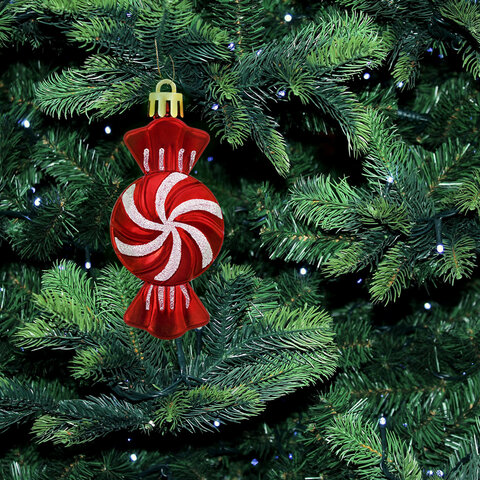 Украшение ёлочное "Конфетки", 6 шт., 8х4 см, пластик, цвет: красный/белый, ЗОЛОТАЯ СКАЗКА, 592002