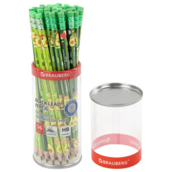 Карандаш чернографитный с принтом BRAUBERG "AVOCADO", 1 шт., HB, с ластиком, корпус ассорти, 182015