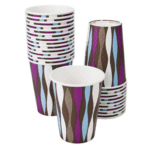 Стакан одноразовый бумажный 300/430 мл, диаметр 90 мм, конгрев/печать, "Волна", КОМПЛЕКТ 50 шт., WELDAY (ВЭЛДЭЙ), 702699