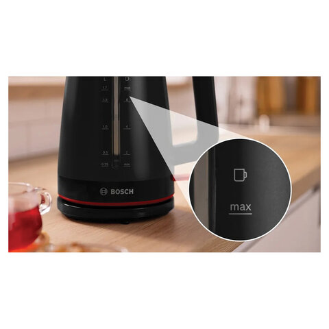 Чайник BOSCH TWK3M123, 1,7 л, 2400 Вт, закрытый нагревательный элемент, пластик, черный