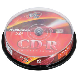 Диск CD-R VS 700 Mb 52x Cake Box (упаковка на шпиле), КОМПЛЕКТ 10 шт., VSCDRCB1001