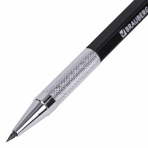 Карандаш механический цанговый 2 мм + грифели HB 12 штук на блистере, BRAUBERG "METALLIC-X 20", металлические детали, 181967