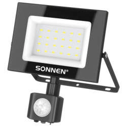 Прожектор светодиодный с датчиком движения 20 Вт, 6500 К, 1600 Лм, IP65, 122х146х51 мм, черный, SONNEN, 238416