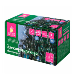 Электрогирлянда-конский хвост комнатная, 2 м, 200 LED, холодный белый, 220 V, ЗОЛОТАЯ СКАЗКА, 591366