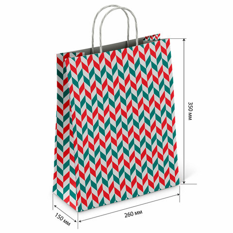 Крафт-пакет бумажный "Зигзаг" 26х15х35 см, с кручеными ручками, плотность 100 г/м2, белый, 113211