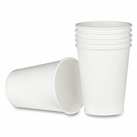 Стакан одноразовый бумажный 250/273 мл, D 80 мм, КОМПЛЕКТ 50 шт., однослойный, белый, холодное/горячее, WELDAY (ВЭЛДЭЙ), 608810