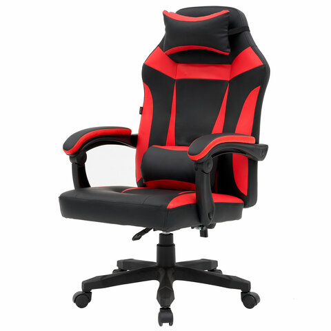 Кресло компьютерное CROMEX "Start GM-105", две подушки, экокожа, черное/красное, 532957