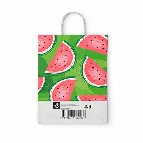 Крафт-пакет бумажный "Фрукты" 26х15х35 см, с кручеными ручками, плотность 100 г/м2, белый, 112252