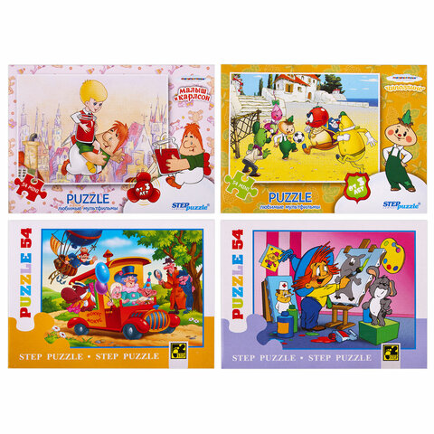 Пазлы картонные 54 элемента, "Лицензионные сюжеты", КОМПЛЕКТ 16 шт., поле 17,5х13 см, 480541