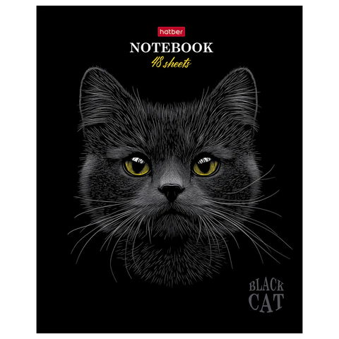 Тетрадь А5, 48 л., HATBER, скоба, клетка, матовая ламинация, 3D-лак, "Black Cat" (микс в спайке), 093159, 48Т5лолВ1