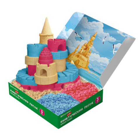 Песок для лепки кинетический, 3 цвета, 3 кг, коробка-песочница, BRAUBERG KIDS, 666009