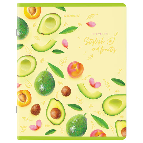 Тетради ДЭК А5 96 л. КОМПЛЕКТ 5 шт., BRAUBERG скоба, клетка, глянцевый лак, "Авокадо", 404401