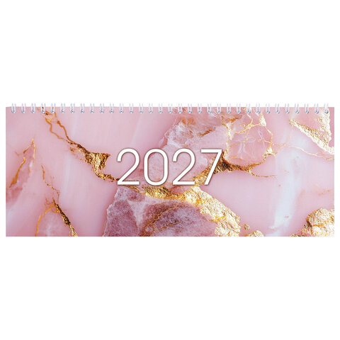 Планинг датированный 2027 285х112 мм, STAFF, гребень, картонная обложка, 64 листа, "Мрамор", 118705