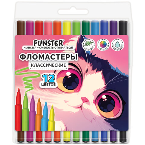 Фломастеры ПВХ пенал "АССОРТИ 6 ДИЗАЙНОВ", 12 цветов, КЛАССИЧЕСКИЕ, FUNSTER (Фанстер), 152685