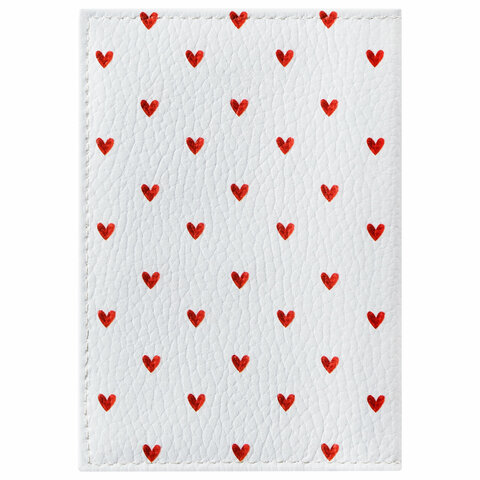 Обложка для паспорта натуральная кожа флоттер, принт "Сердечки", цвет белый, BRAUBERG, 238866