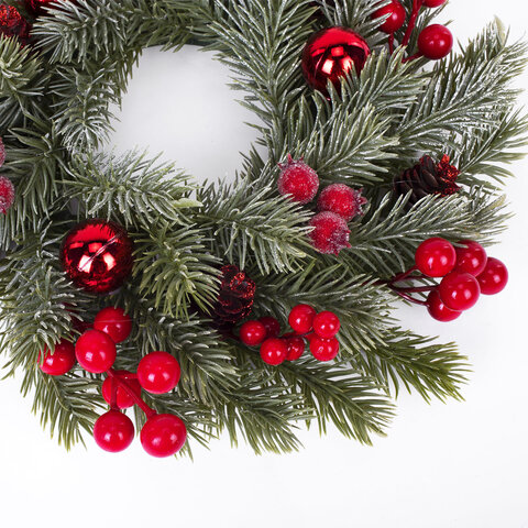 Венок новогодний заснеженный, диаметр 30 см "Зимняя сказка", с декором, литой ПЭТ, ЗОЛОТАЯ СКАЗКА, 592518