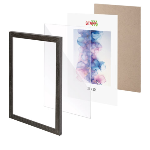 Рамка 21х30 см небьющаяся, КОМПЛЕКТ 3 штуки, багет 18 мм МДФ, STAFF "Grand", цвет венге, 391333