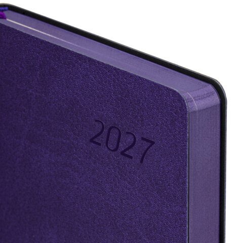 Ежедневник датированный 2027, А5, 138x213 мм, BRAUBERG "Stylish", под кожу, гибкий, фиолетовый, 117977