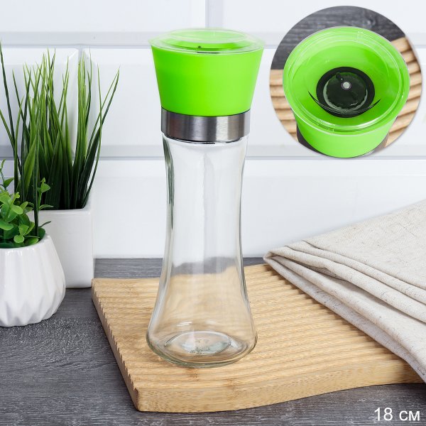 Мельница для специй и соли 19 см с крышкой/ W-457-G /уп 80/ Зеленая