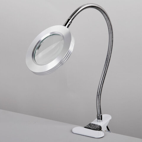 Лупа настольная на прищепке с LED-ПОДСВЕТКОЙ, диаметр 75 мм, увеличение 3, BRAUBERG, 455931