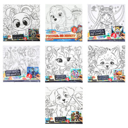 Картина детская по контуру, АССОРТИ 7 видов, 15х15 см, на подрамнике, акрил, кисти, МУЛЬТИ АРТ, 5902