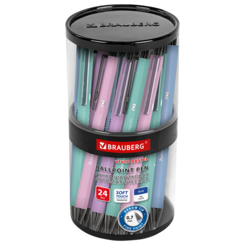 Ручка шариковая автоматическая BRAUBERG "VIVID PASTEL", корпус soft-touch, СИНЯЯ, пишущий узел 0,7 мм, линия письма 0,35 мм, 144404