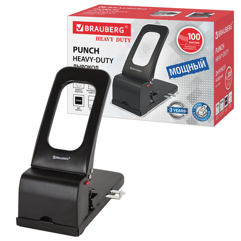 Дырокол металлический МОЩНЫЙ BRAUBERG "Heavy duty", до 100 л., черный, 226869