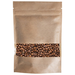 Пакет Дой-Пак с замком ZIP LOCK, крафт с окном 40мм, 100 х 150 + 30 мм, 100 штук 150 мкм, BRAUBERG, 700688