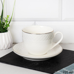 Чайная пара 2 предмета230 мл фактурный кант MS / GA7-12M 230 /уп 8/ костяной фарфор