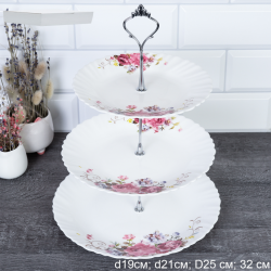 Ваза для фруктов 2-х ярусная 21 см 25 см / Розовая композиция