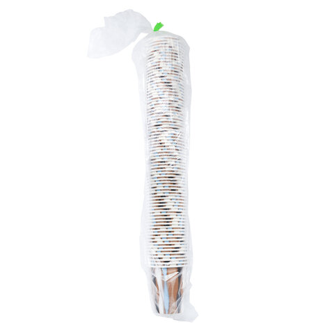 Стакан одноразовый бумажный 250/280 мл, диаметр 80 мм, конгрев/печать, "Волна", КОМПЛЕКТ 50 шт., WELDAY (ВЭЛДЭЙ), 702698