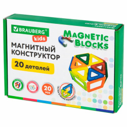 Магнитный конструктор MAGNETIC BLOCKS, 20 магнитных деталей, BRAUBERG KIDS, код 1С, 665718