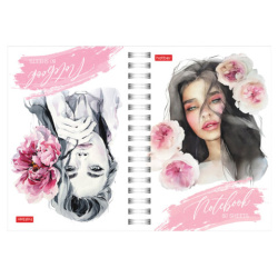 Блокнот МАЛЫЙ ФОРМАТ А6, 80 л., гребень, твердый картон, клетка 2 цв., HATBER, "Чарующая нежность", 082843, 80ЗКтд6В1гр_30