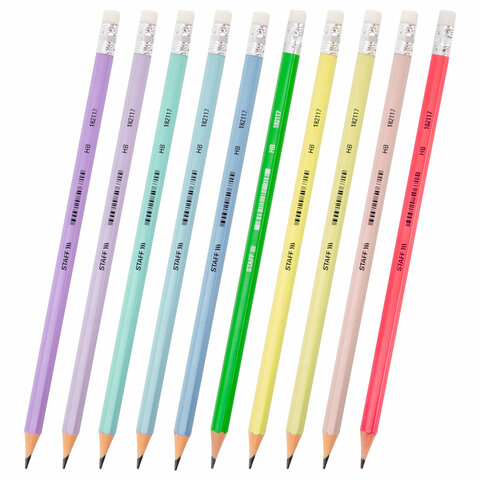 Карандаш чернографитный с ластиком STAFF EVERYDAY BLP-CLR, 1 шт., НВ, цвет корпуса ассорти, 182117