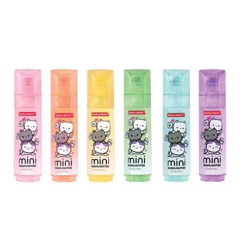 Текстовыделитель мини с принтами BRAUBERG "PASTEL", АССОРТИ В ПЛАСТИКОВОЙ БАНКЕ, 1-5 мм, 152536