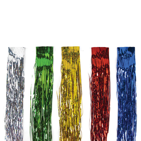 Дождик новогодний, ширина 200 мм, длина 1,5 м, ассорти 5 цветов, штрихкоды 73356, 73370, 73394, 73400, 73417, 20-150