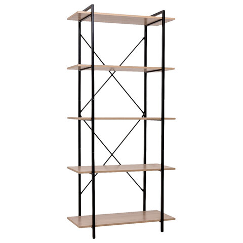 Стеллаж BRABIX "SMART SH-004", 790х360х1950 мм, ЛОФТ, 5 полок, металл/ЛДСП ясень шимо светлый, каркас черный, 641943