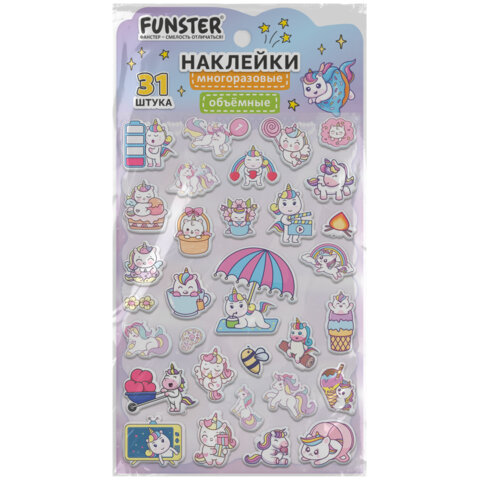 Наклейки объемные "Яркий микс", 19х13,5 см, ассорти 12 видов, FUNSTER (ФАНСТЕР), 666087