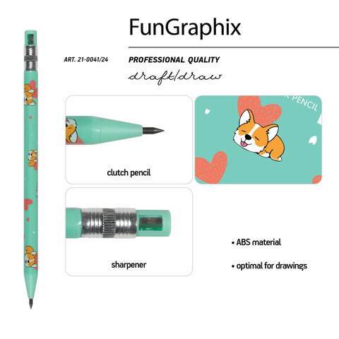 Карандаш механический цанговый с точилкой 2 мм, BRUNO VISCONTI "FunGraphix", Корги, 21-0041/24