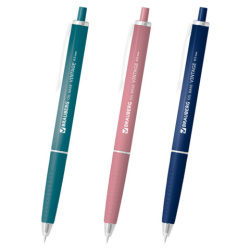 Ручка шариковая автоматическая BRAUBERG "OIL-BASE VINTAGE", корпус ассорти, СИНЯЯ, пишущий узел 0,5 мм, линия письма 0,3 мм, 144500