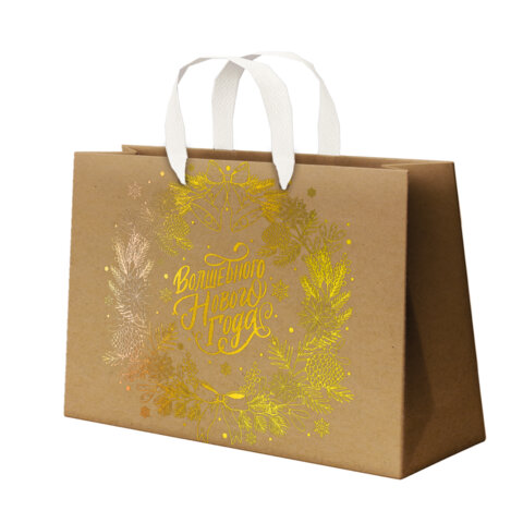 Пакет подарочный (1 шт.) новогодний, 27х11х20 см, "Shiny Kraft", фольга, ассорти, ЗОЛОТАЯ СКАЗКА, 592437