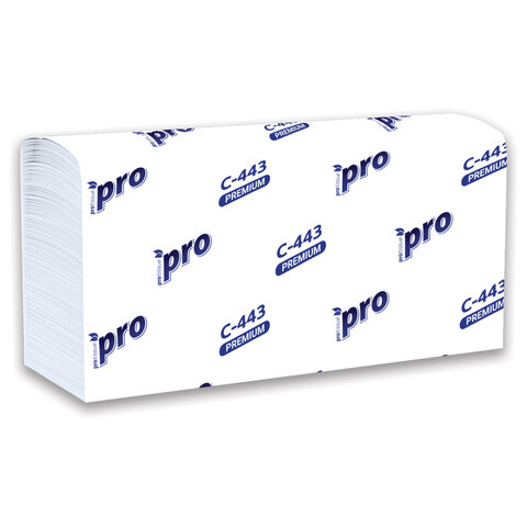 Полотенца бумажные 190 шт, PROtissue (H2) PREMIUM, 2-сл, белые, КОМПЛЕКТ 21 пач, 24х21,5,Z-слож,С443