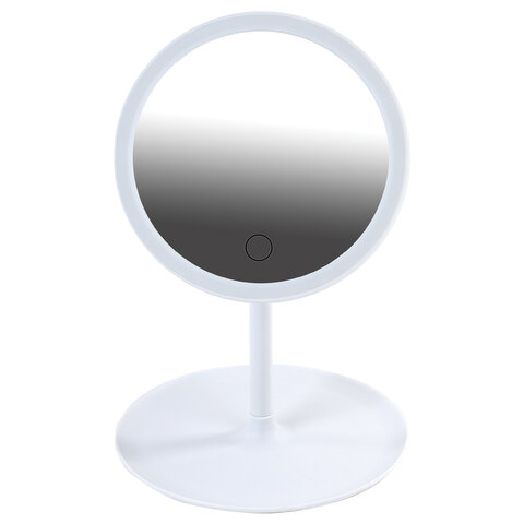 Зеркало настольное с LED-подсветкой для макияжа, диаметр 17 см, 3 режима свечения, аккумулятор 800 mAh, цвет белый, WBZ, 609332