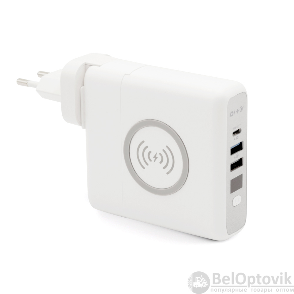 Внешний аккумулятор Gemini с беспроводной зарядкой и сетевым адаптером, 10000 mAh, белый