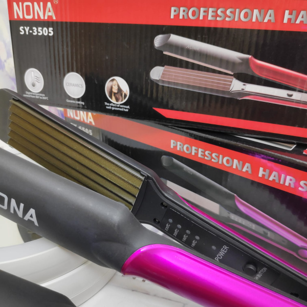 Плойка - утюжок гофре для волос NONA SY - 3505, с керамическим покрытием Малиновый