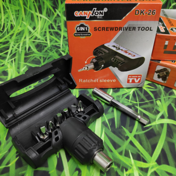 Отвертка-мультитул держатель с набором бит (6 шт.) портативная в кейсе. Карманная отвертка