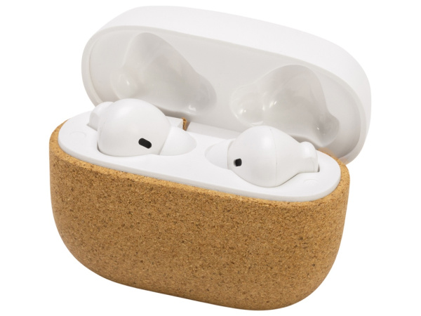 Наушники беспроводные TWS «Socorro» из пробки и переработанного пластика, Цвет белый