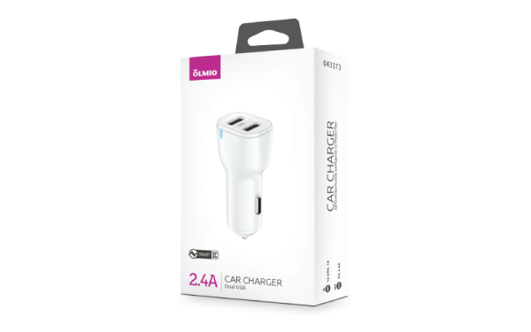 АЗУ USBx2, 2.4A, white, OLMIO